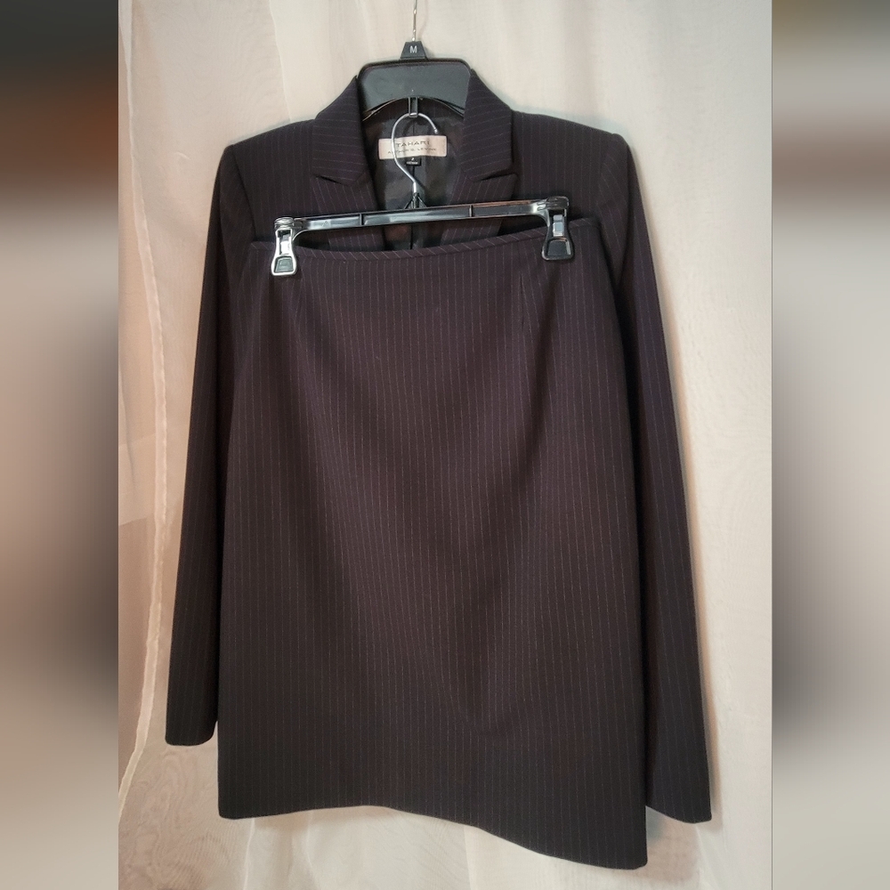 Tahari Navy Blue Pinstripe Contemporary Skirt Suit